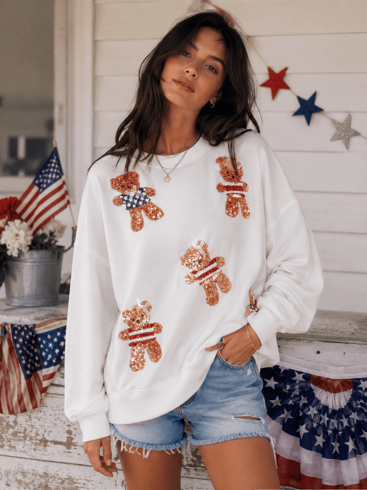 WOMEN'S LONG SLEEVE SEQUINS GRAPHIC PULLOVER SWEATER