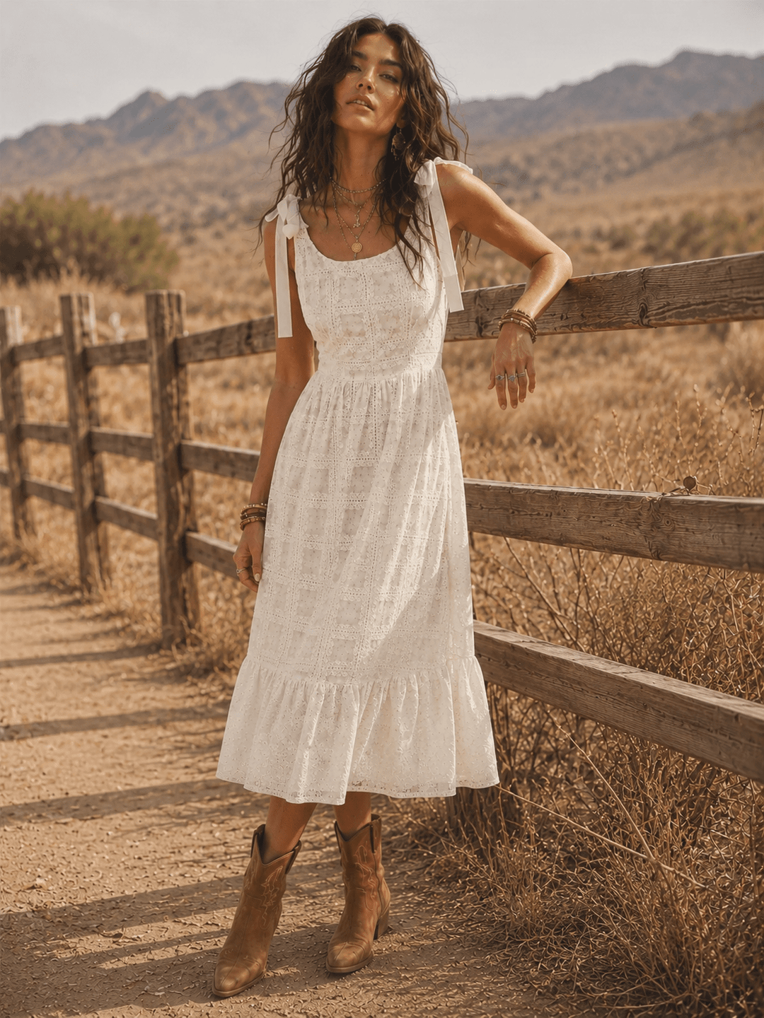 JUST ME WOMEN'S SLEEVELESS SQUARE NECK LACE CROCHET MAXI DRESS