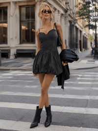 WOMEN'S SLEEVELESS SMOCK POLKA DOTS BUBBLE HEM MINI DRESS