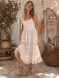 JUST ME WOMEN'S SLEEVELESS SQUARE NECK LACE CROCHET MAXI DRESS