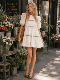 WOMEN'S SHORT PUFF SLEEVE TIERED TUNIC MINI DRESS