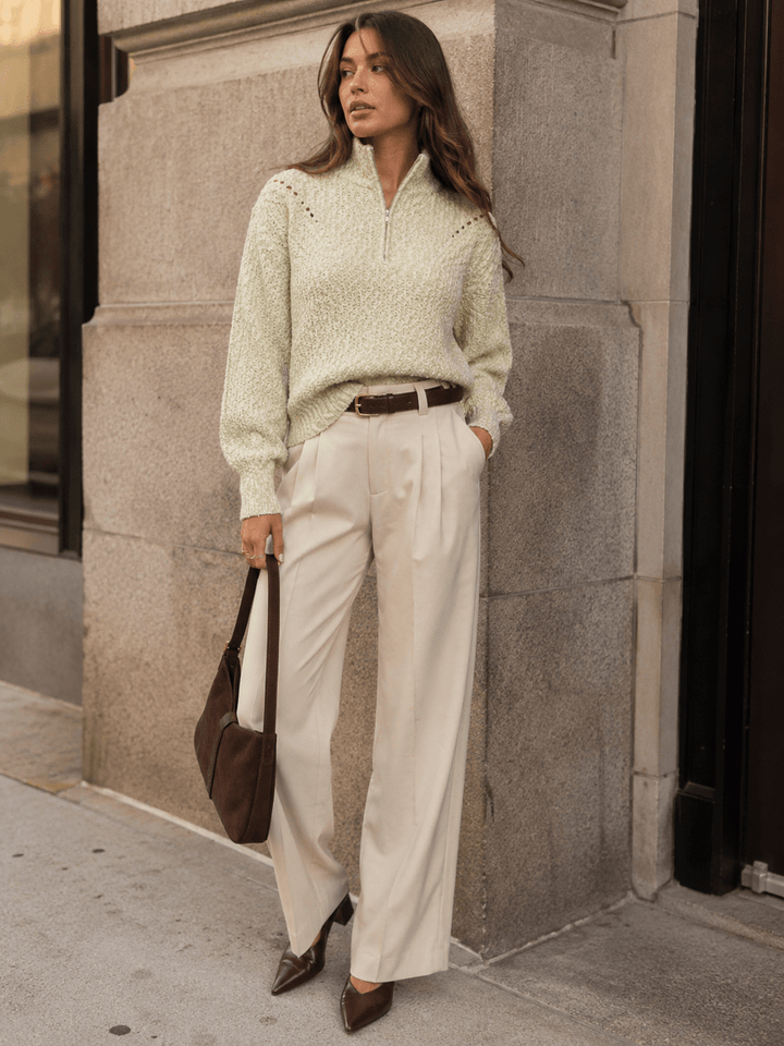 WOMEN'S LONG SLEEVE ZIP UP KNIT PULLOVER SWEATER