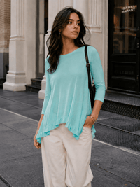WOMEN'S SHORT SLEEVES RUFFLE BOTTOM HEM TUNIC HIGH-LOW TOP