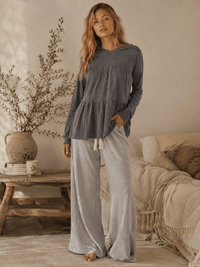 WOMEN'S LONG SLEEVE TIERED HOODED TOP
