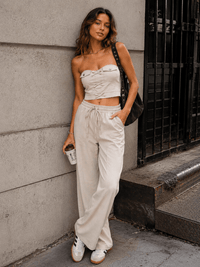 WOMEN'S SLEEVELESS CROP TOP & ELASTIC WAIST PANTS STRETCH DENIM 2PC. SET