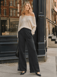 WOMEN'S BUTTON CLOSURE FRONT POCKETS WIDE LEG PANTS