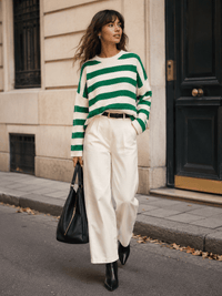 WOMEN'S LONG SLEEVE COLORBLOCK STRIPES KNIT PULLOVER SWEATER