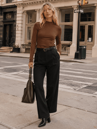 WOMEN'S LONG SLEEVE MOCK NECK RIBBED TOP