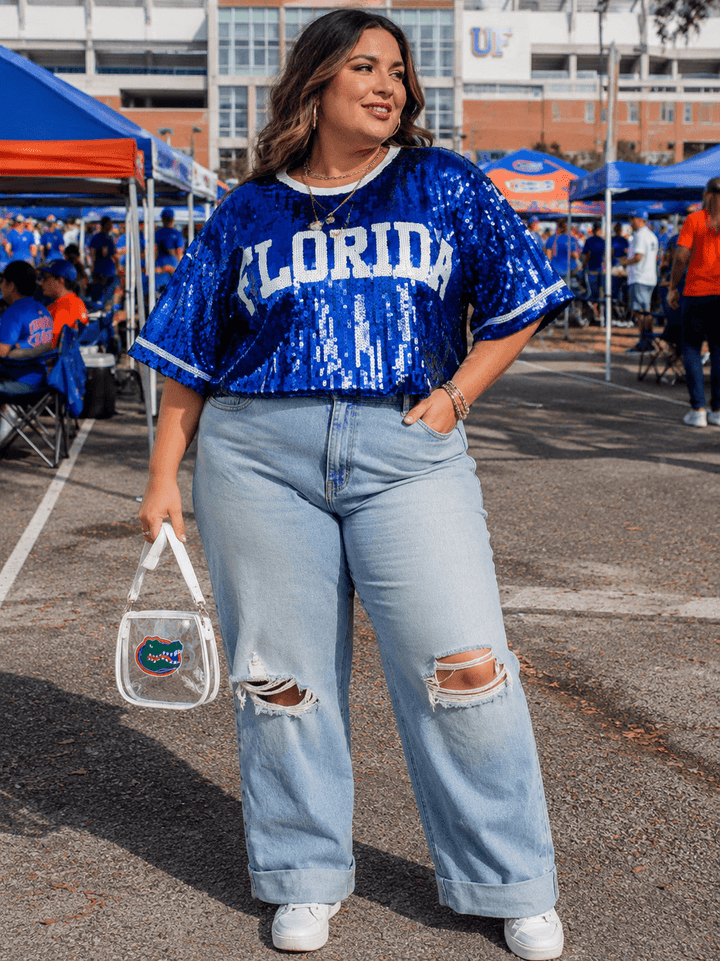 PLUS SIZE SHORT SLEEVE FLORIDA SEQUINS TOP