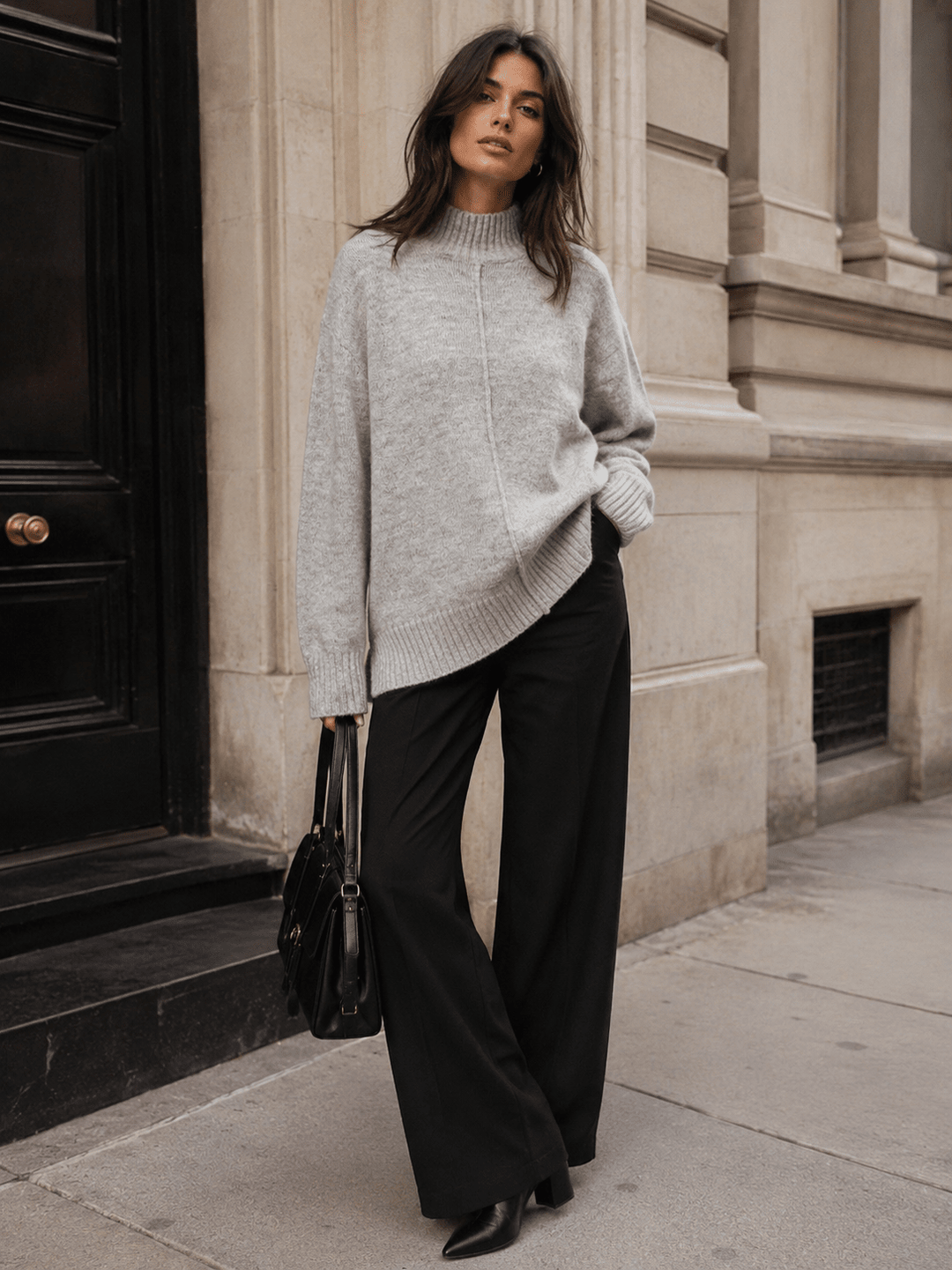 WOMEN'S LONG SLEEVE MOCK NECK PULLOVER OVERSIZED SWEATER