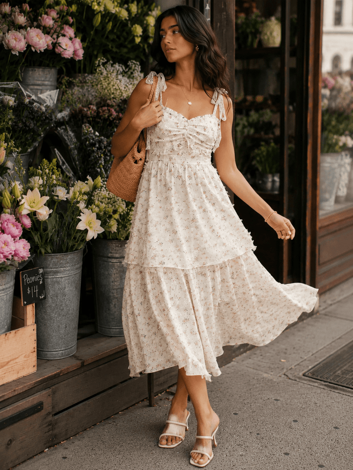 JUST ME WOMEN'S SLEEVELESS TIERED FLORAL MAXI DRESS