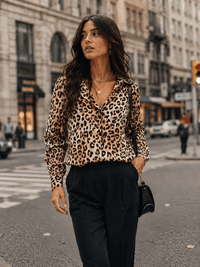WOMEN'S LONG SLEEVE BUTTON UP ANIMAL PRINT BLOUSE