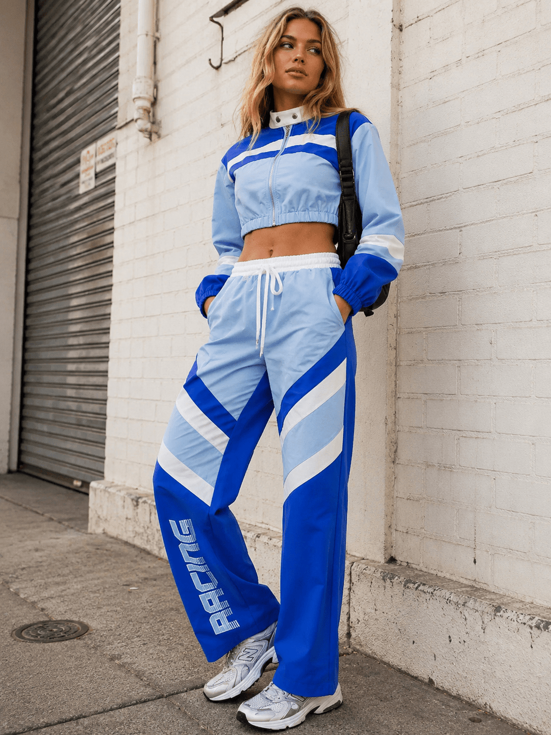 WOMEN'S LONG SLEEVE CROP JACKET & ELASTIC WAIST WIDE LEG PANTS GRAPHIC COLORBLOCK 2PC. SET