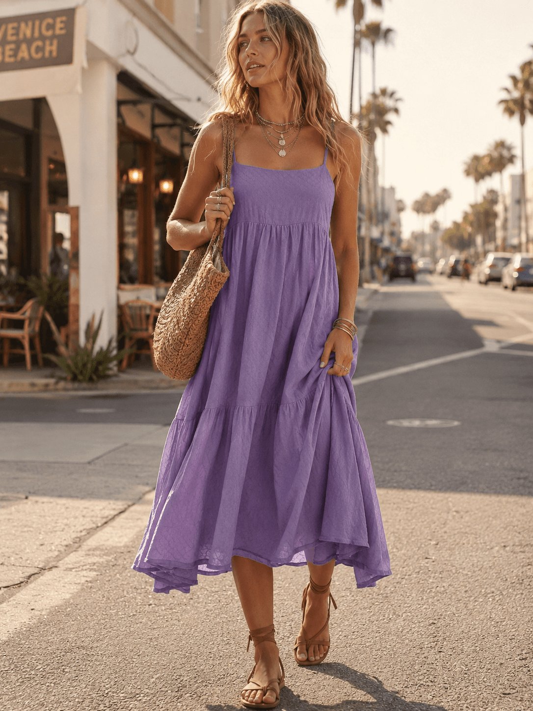 WOMEN'S SLEEVELESS TIERED LOOSE FIT MIDI DRESS