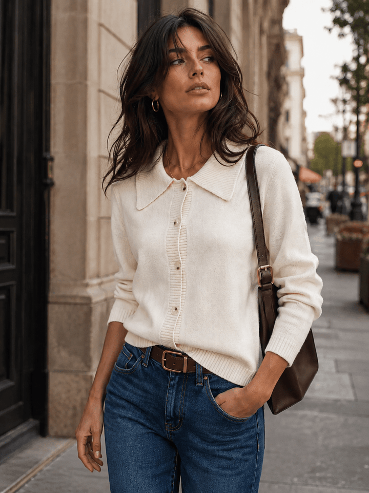 WOMEN'S LONG SLEEVE BUTTON UP SWEATER