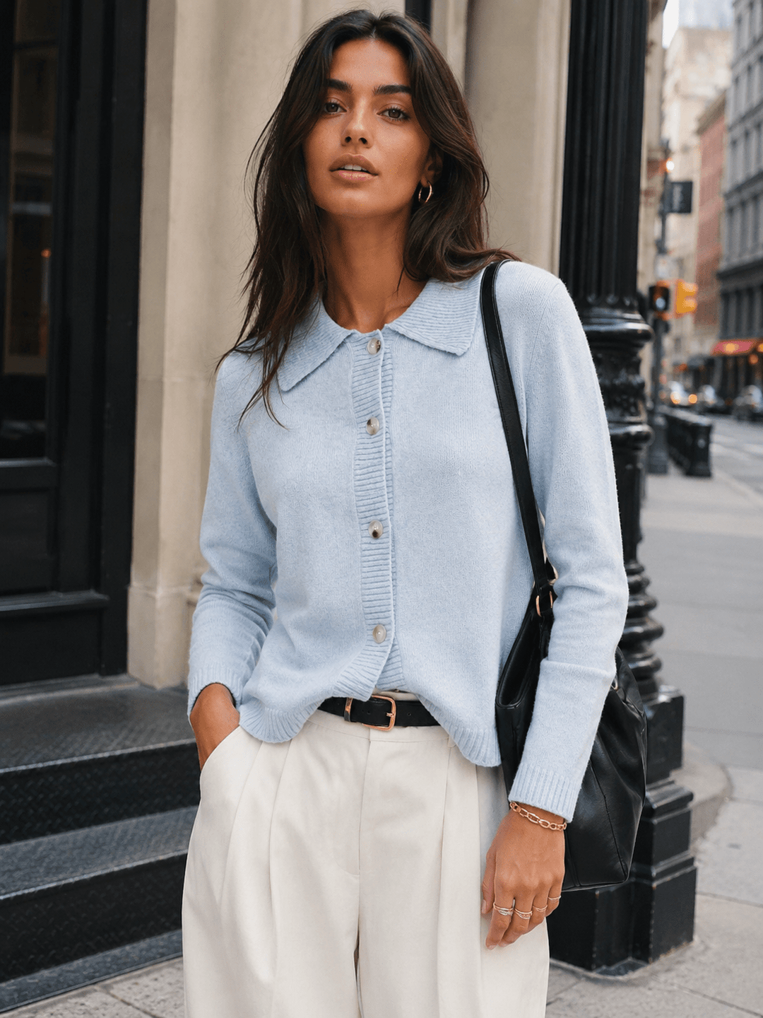 WOMEN'S LONG SLEEVE BUTTON UP SWEATER