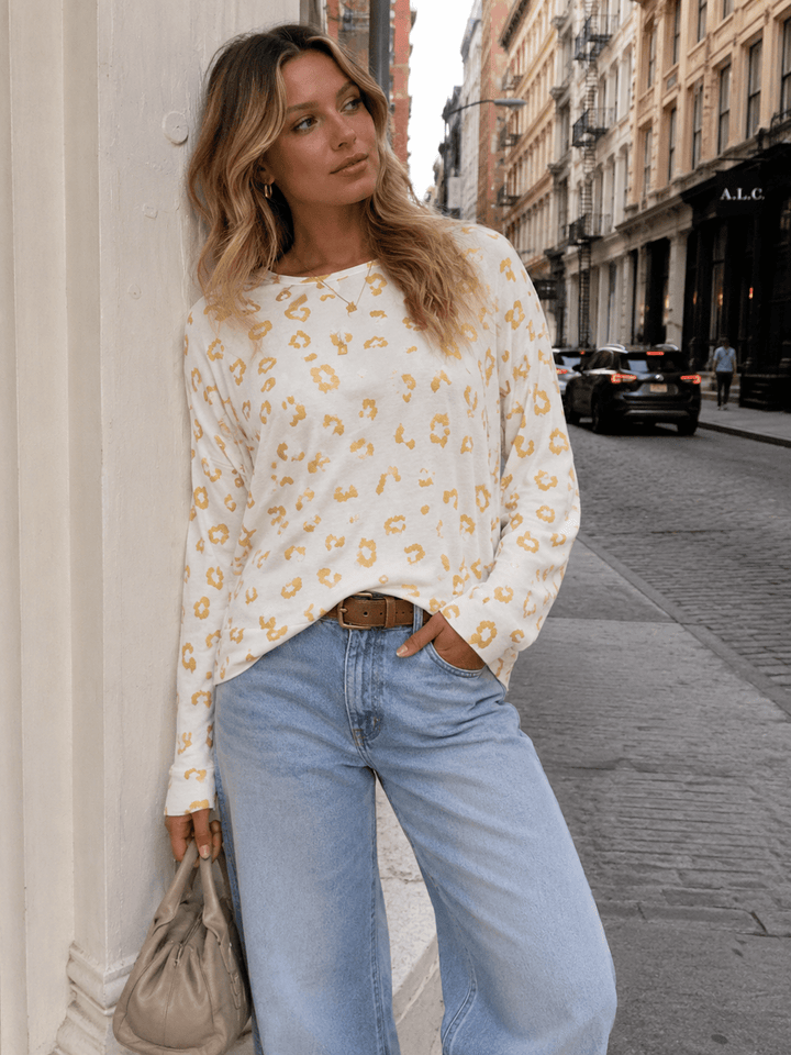 WOMEN'S LONG SLEEVE SHIMMER ANIMAL PRINT TOP