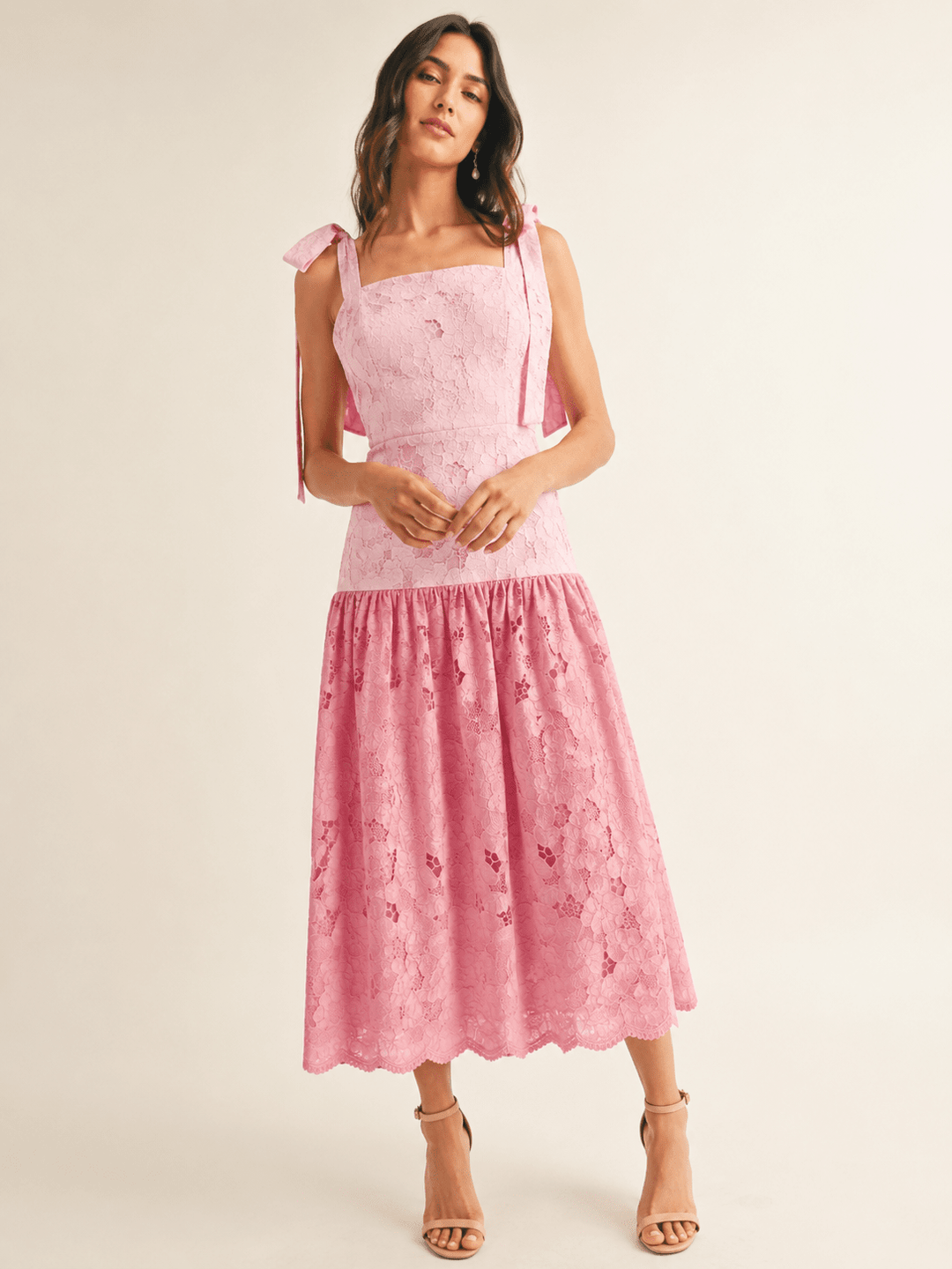 JUST ME WOMEN'S SLEEVELESS SQUARE NECK CROCHET COLORBLOCK MAXI DRESS