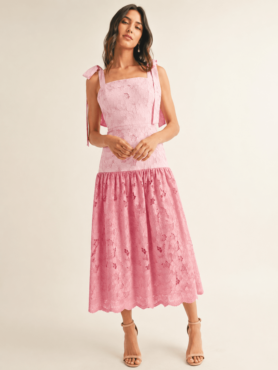 JUST ME WOMEN'S SLEEVELESS SQUARE NECK CROCHET COLORBLOCK MAXI DRESS