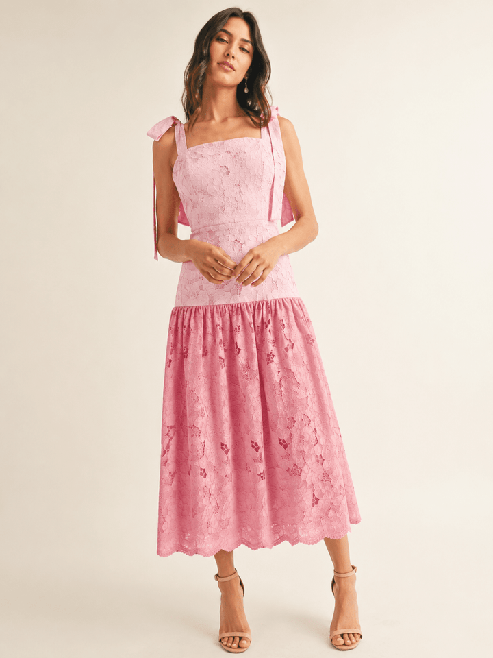 JUST ME WOMEN'S SLEEVELESS SQUARE NECK CROCHET COLORBLOCK MAXI DRESS