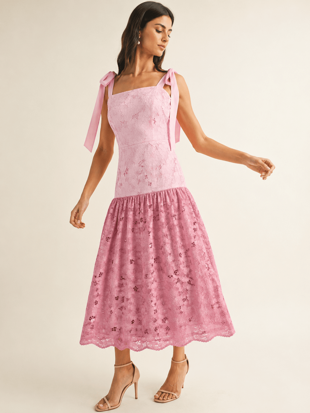 JUST ME WOMEN'S SLEEVELESS SQUARE NECK CROCHET COLORBLOCK MAXI DRESS