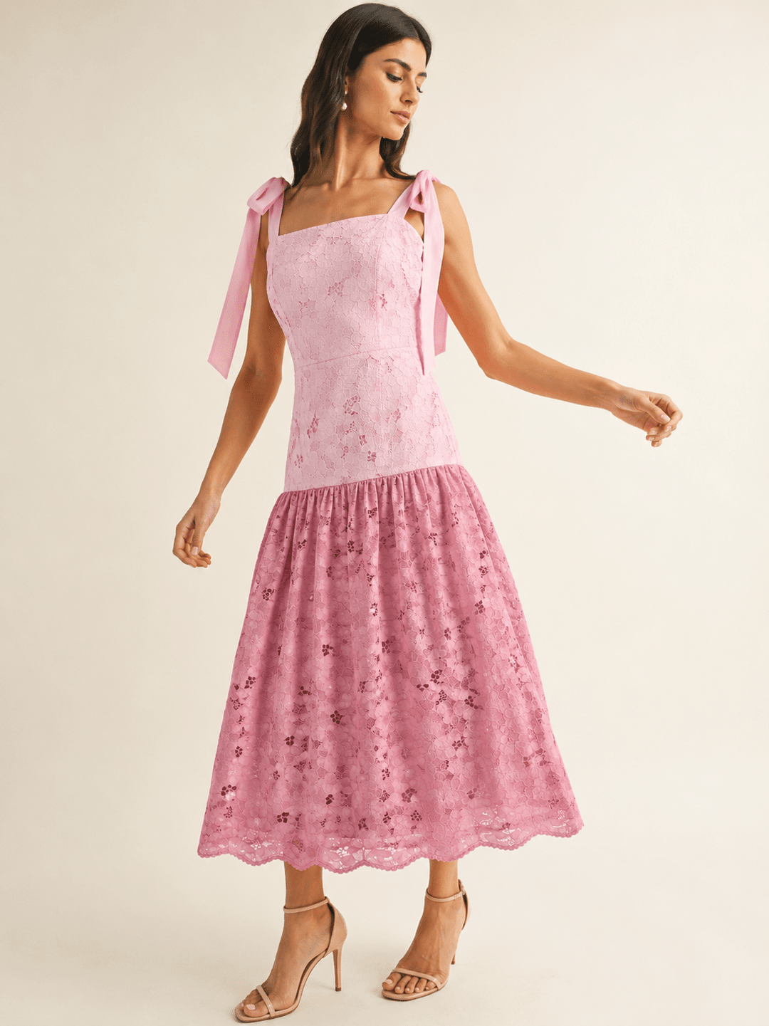 JUST ME WOMEN'S SLEEVELESS SQUARE NECK CROCHET COLORBLOCK MAXI DRESS