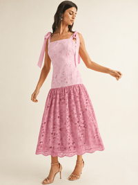 JUST ME WOMEN'S SLEEVELESS SQUARE NECK CROCHET COLORBLOCK MAXI DRESS