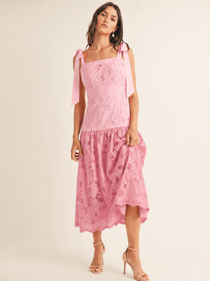 JUST ME WOMEN'S SLEEVELESS SQUARE NECK CROCHET COLORBLOCK MAXI DRESS