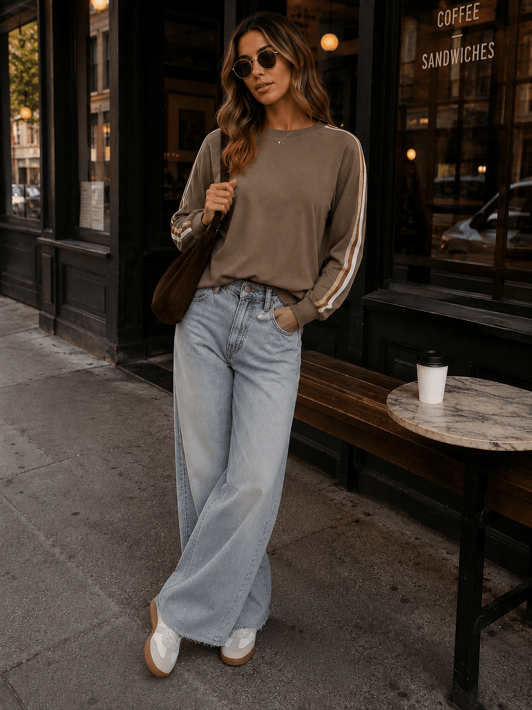 WOMEN'S LONG SLEEVE STRIPES DETAILED TOP