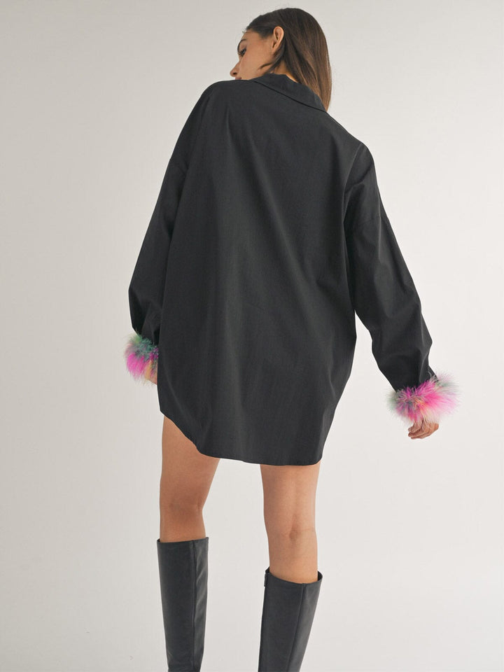 WOMEN'S LONG DETAILED SLEEVE BUTTON UP OVERSIZED SHIRT