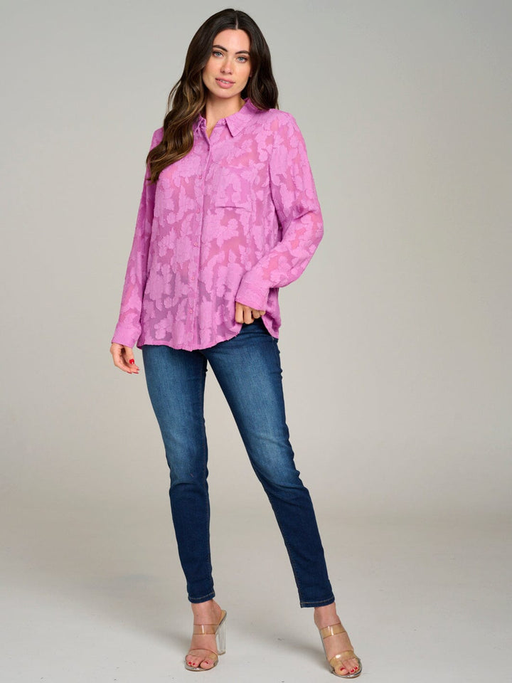 WOMEN'S LONG SLEEVE BUTTON UP DETAILED BLOUSE