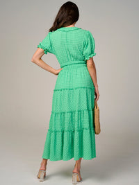 WOMEN'S SHORT SLEEVE V-NECK WAFFLE TIERED MAXI DRESS