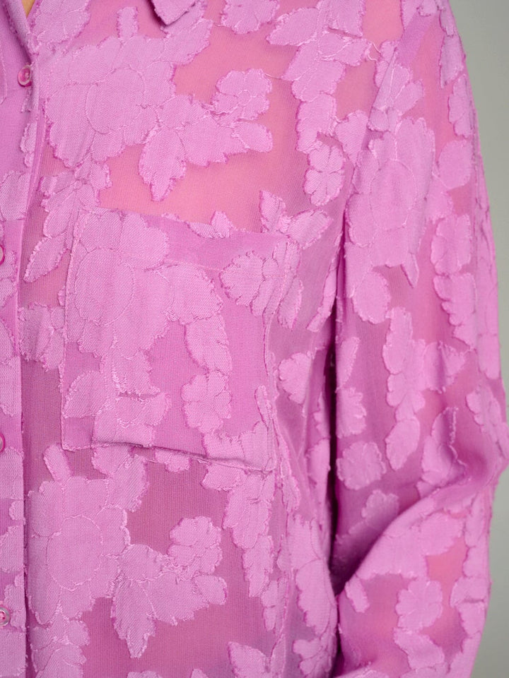 WOMEN'S LONG SLEEVE BUTTON UP DETAILED BLOUSE