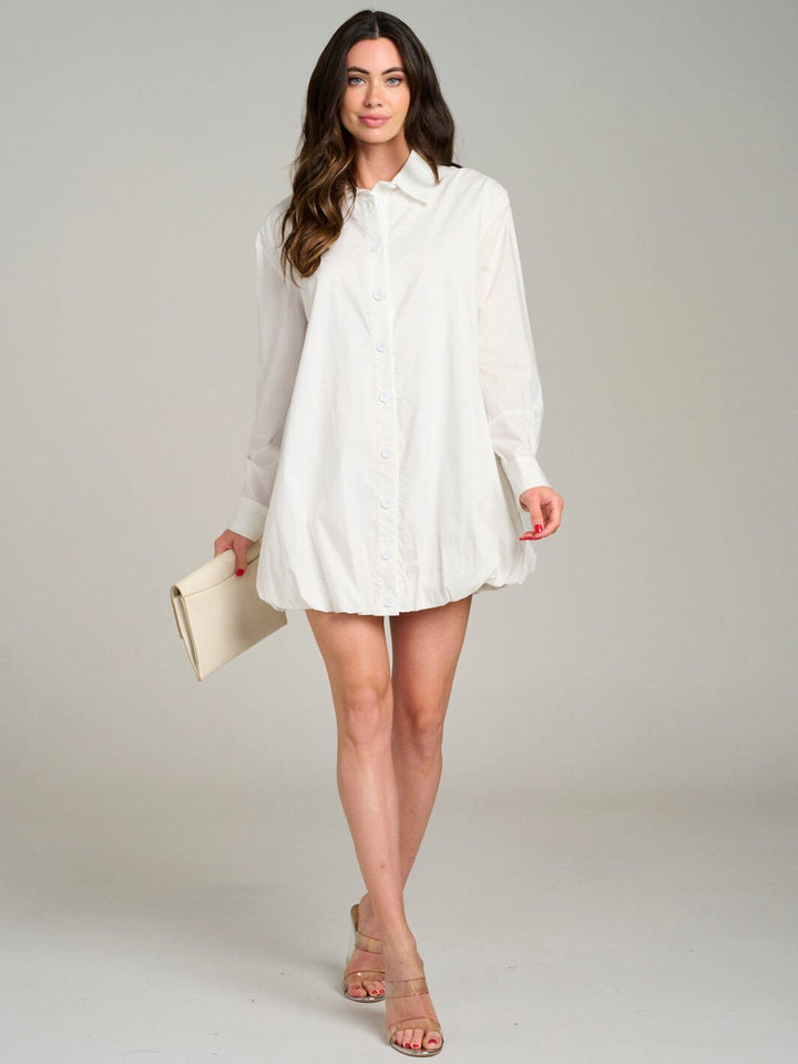 WOMEN'S LONG SLEEVE BUTTON UP ELASTIC BOTTOM HEM MINI DRESS