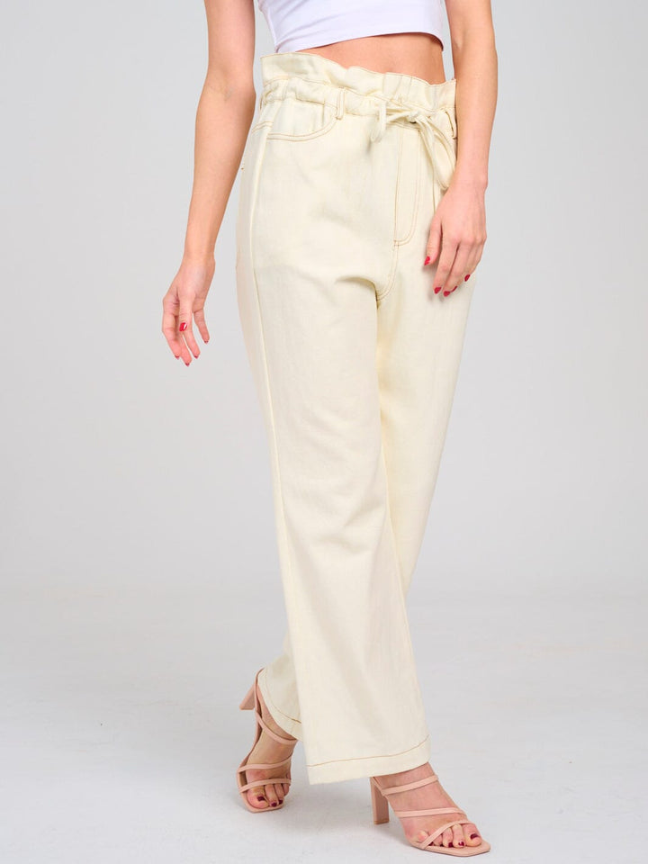 WOMEN'S BUTTON CLOSURE POCKETS WIDE LEG DENIM PANTS