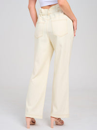 WOMEN'S BUTTON CLOSURE POCKETS WIDE LEG DENIM PANTS
