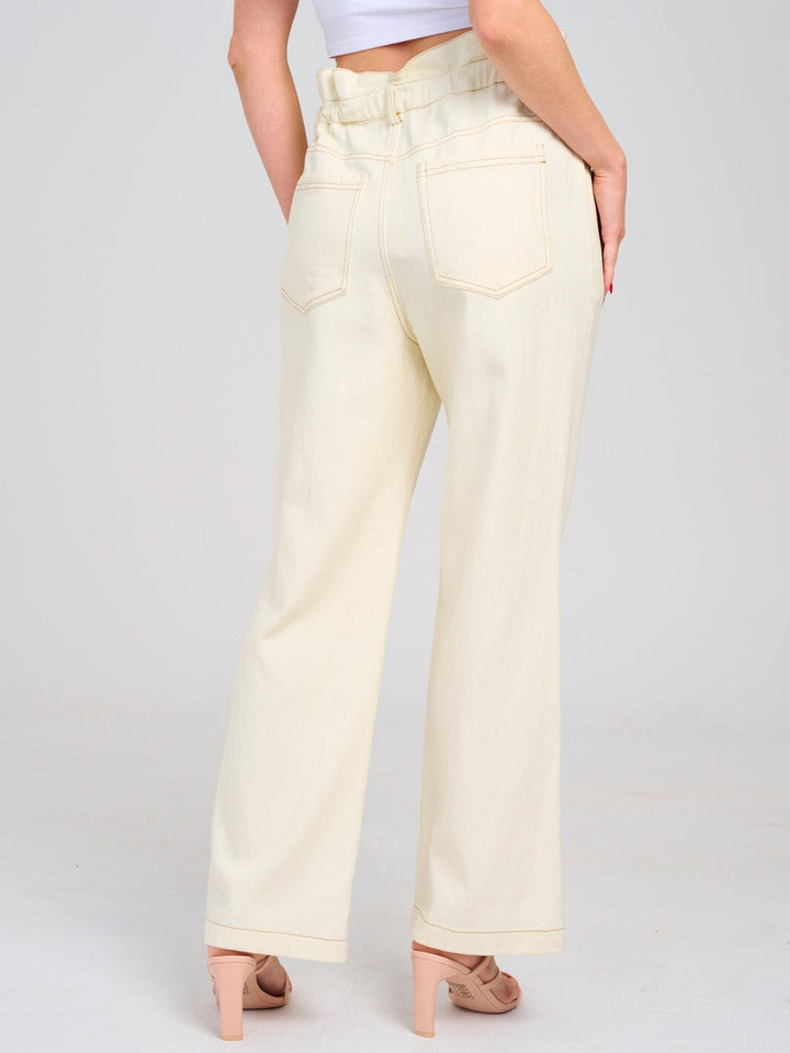 WOMEN'S BUTTON CLOSURE POCKETS WIDE LEG DENIM PANTS