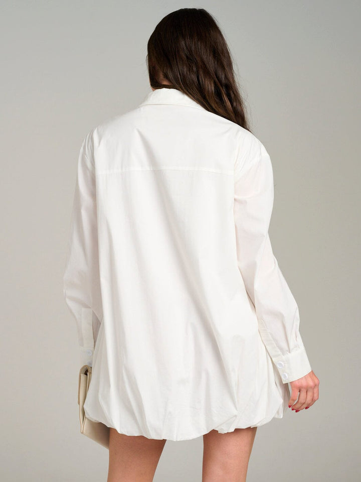 WOMEN'S LONG SLEEVE BUTTON UP ELASTIC BOTTOM HEM MINI DRESS