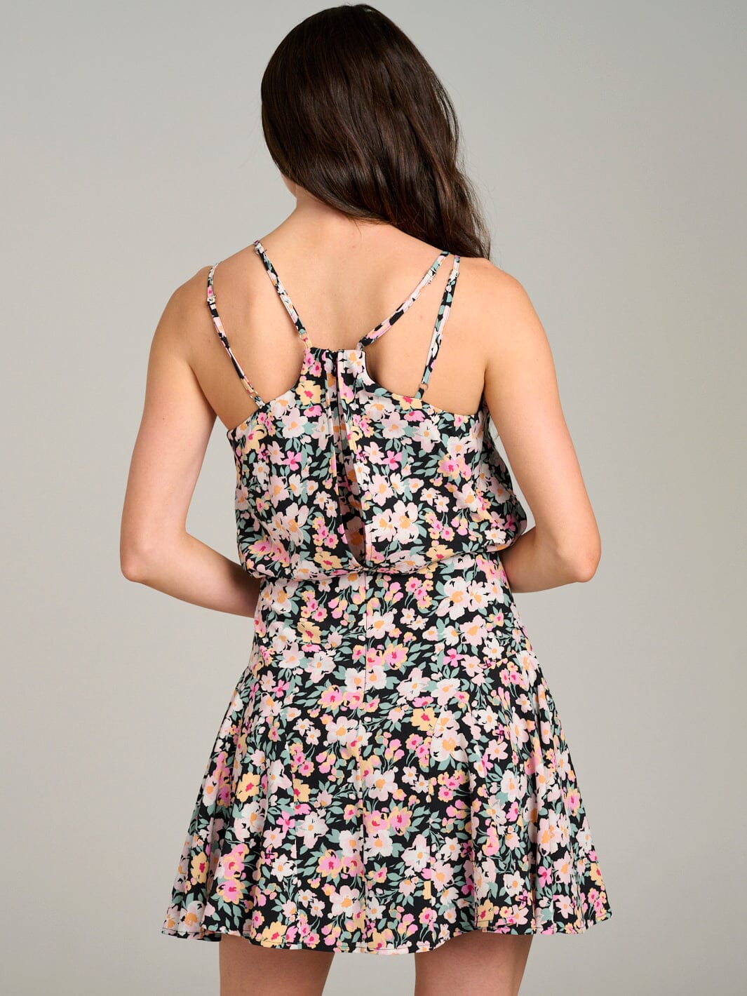 WOMEN'S SLEEVELESS OPEN BACK FLORAL MINI DRESS