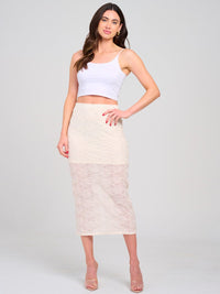 WOMEN'S ELASTIC WAIST DETAILED MIDI SKIRT