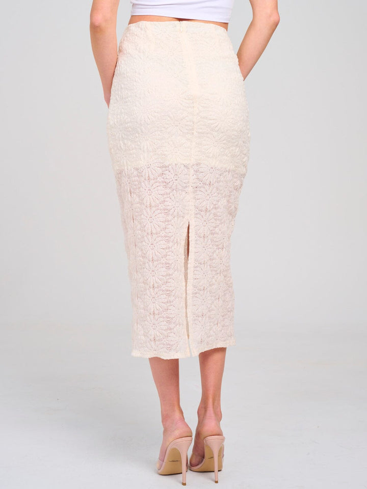 WOMEN'S ELASTIC WAIST DETAILED MIDI SKIRT