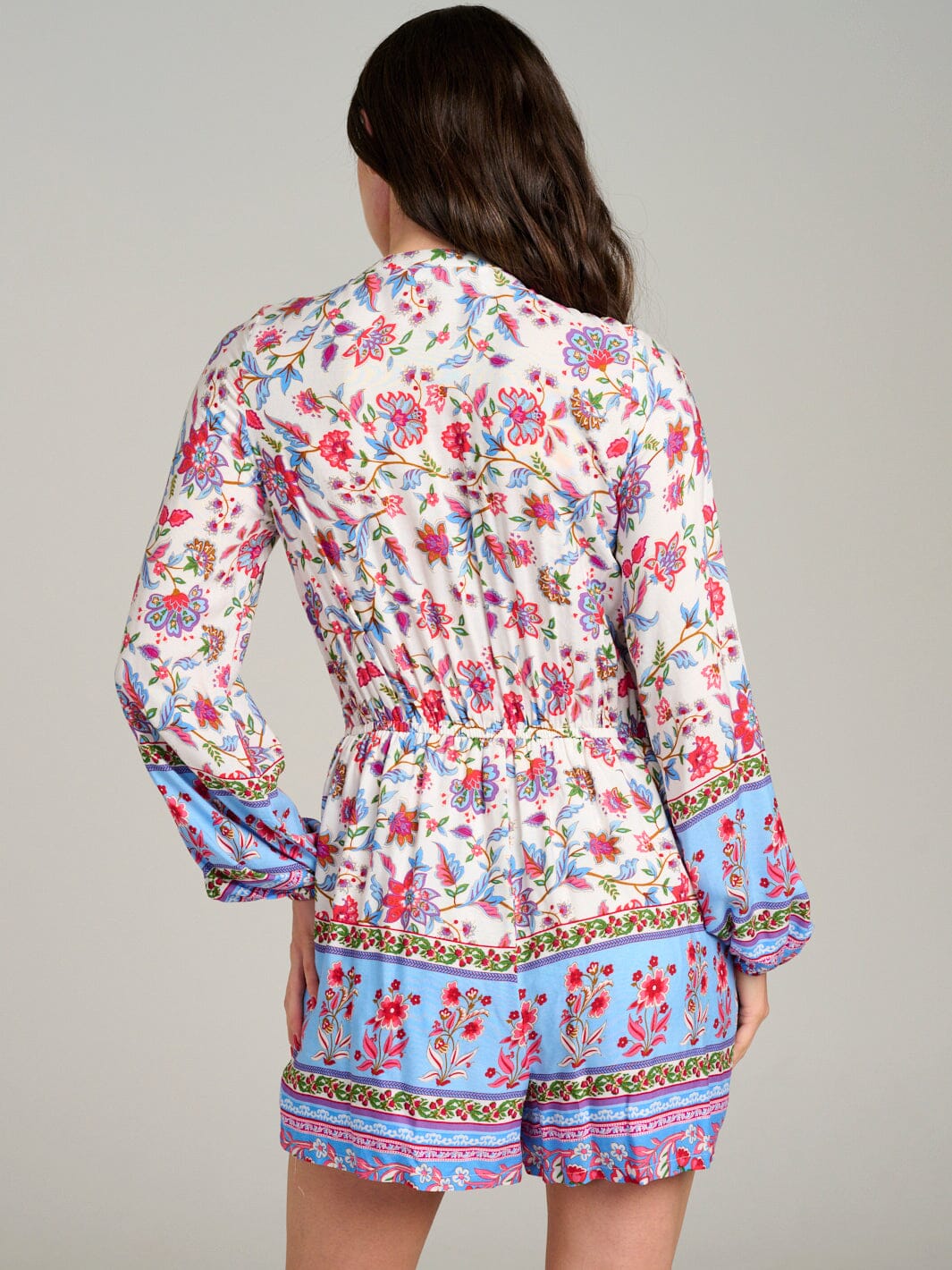 WOMEN'S LONG SLEEVE BUTTON UP FRONT POCKETS FLORAL ROMPER