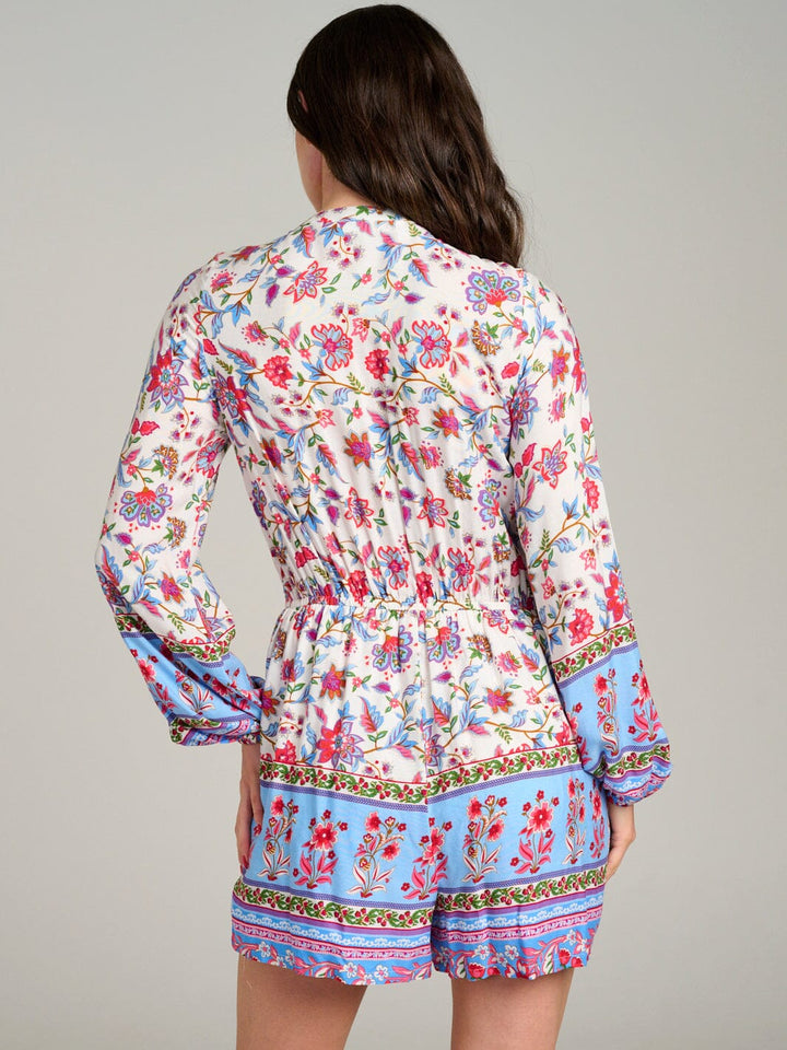 WOMEN'S LONG SLEEVE BUTTON UP FRONT POCKETS FLORAL ROMPER