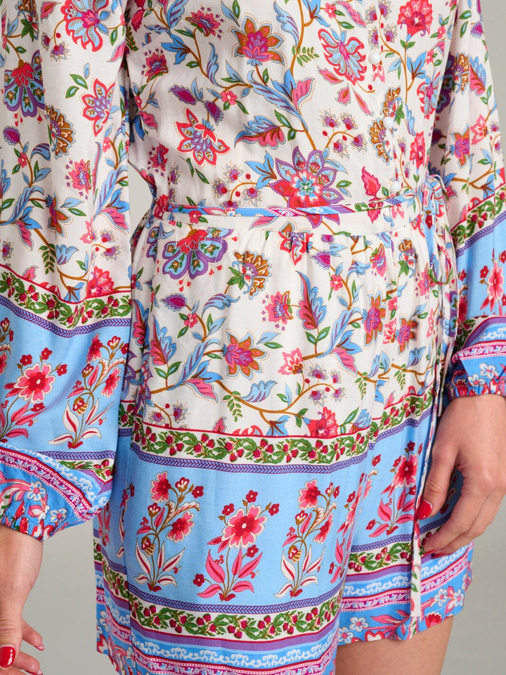 WOMEN'S LONG SLEEVE BUTTON UP FRONT POCKETS FLORAL ROMPER