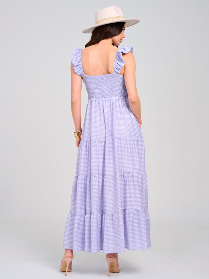 WOMEN'S SLEEVELESS V-NECK SMOCK POCKETS TIERED MAXI DRESS