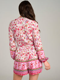WOMEN'S LONG SLEEVE BUTTON UP FRONT POCKETS FLORAL ROMPER