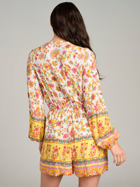 WOMEN'S LONG SLEEVE BUTTON UP FRONT POCKETS FLORAL ROMPER