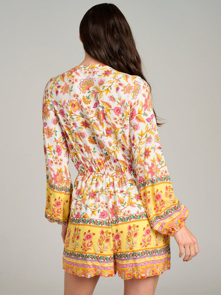 WOMEN'S LONG SLEEVE BUTTON UP FRONT POCKETS FLORAL ROMPER