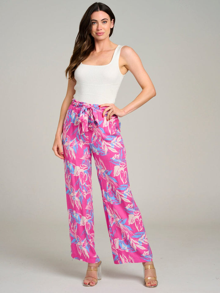 WOMEN'S ELASTIC WAIST FRONT POCKETS FLORAL WIDE LEG PANTS