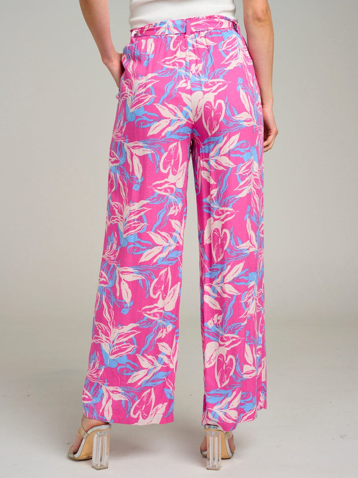 WOMEN'S ELASTIC WAIST FRONT POCKETS FLORAL WIDE LEG PANTS